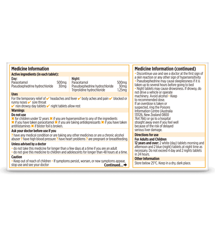 Codral Day & Night PSE 24 Tablets - Life Pharmacy Orewa