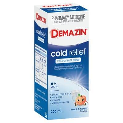 Demazin Cold Relief Colour Free 200ml - Life Pharmacy Orewa