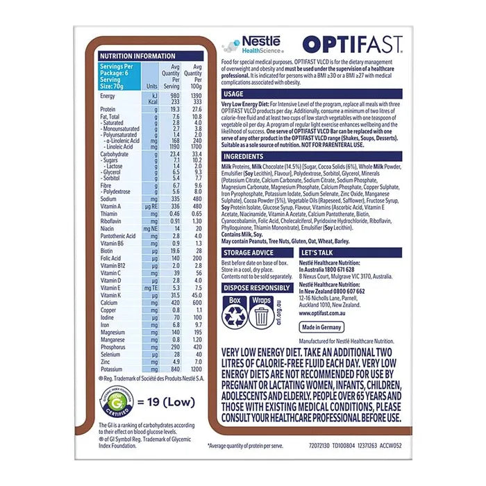 Optifast VLCD Bar Chocolate 70g X 6
