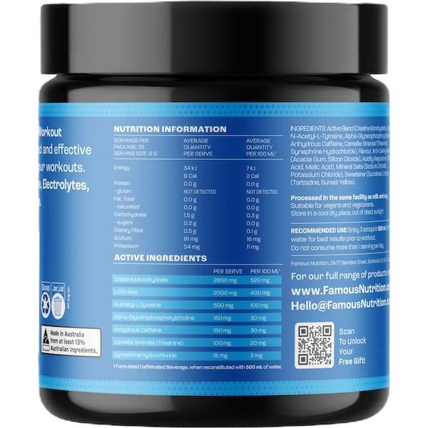 Famous Nutrition Pre-Work Out Mango Passion 225G - Life Pharmacy Orewa