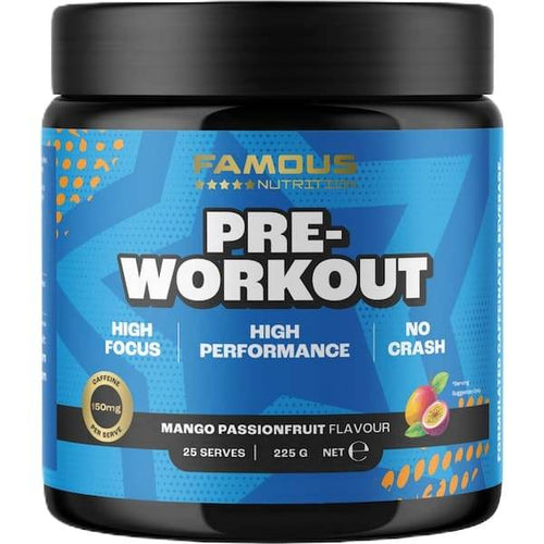 Famous Nutrition Pre-Work Out Mango Passion 225G - Life Pharmacy Orewa