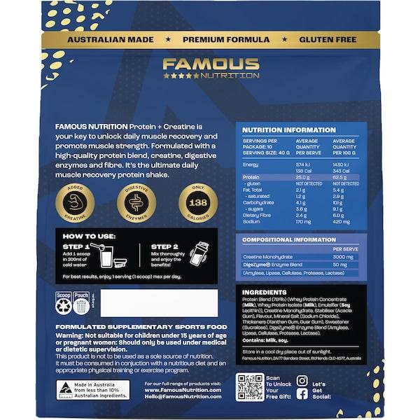 Famous Nutrition Protein + Creatine Vanilla 400G - Life Pharmacy Orewa