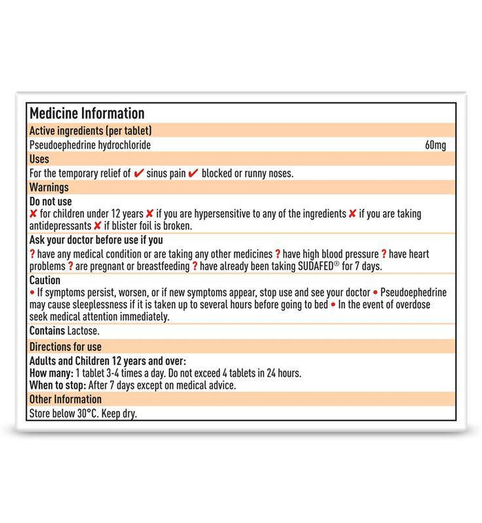 Sudafed Sinus & Nasal PSE Decongestant 12 Tablets - Life Pharmacy Orewa