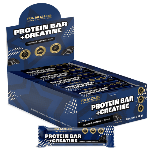 Famous Nutrition Creatine Protein Bar Cookie & Cream 60G - Life Pharmacy Orewa