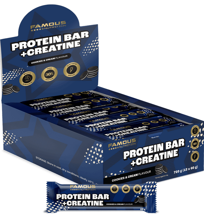 Famous Nutrition Creatine Protein Bar Cookie & Cream 60G - Life Pharmacy Orewa