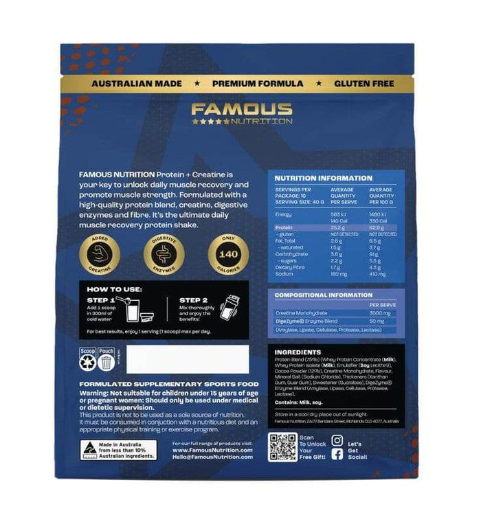 Famous Nutrition Protein + Creatine Chocolate 400G - Life Pharmacy Orewa