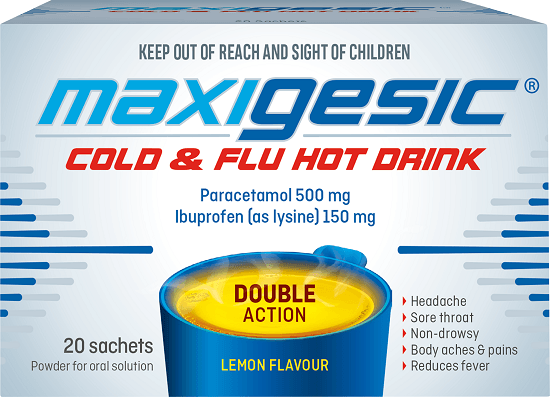 Maxigesic Cold & Flu Lemon Hot Drink 20 Sachets - Life Pharmacy Orewa