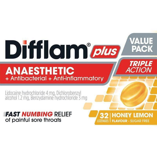 Difflam Plus Anaes Honey & Lemon Loz 32S - Life Pharmacy Orewa