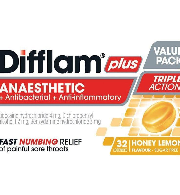 Difflam Plus Anaes Honey & Lemon Loz 32S - Life Pharmacy Orewa