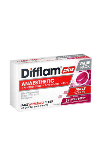 Difflam Plus Lozenges Anesthetic Wild Berry 32S - Life Pharmacy Orewa