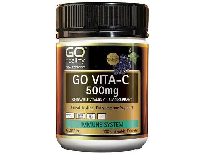 Go Vita-C 500Mg - Chewable Vitamin C - Blackcurrant (100 C-Tabs) - Life Pharmacy Orewa