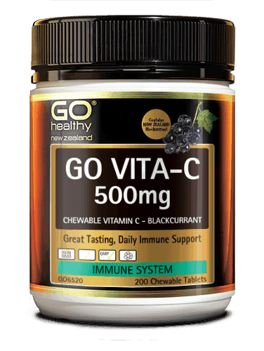 Go Vita-C 500Mg - Chewable Vitamin C - Blackcurrant (200 C-Tabs) - Life Pharmacy Orewa