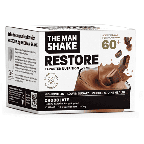 The Man Shake Restore Choc 50G 10 Pack - Life Pharmacy Orewa