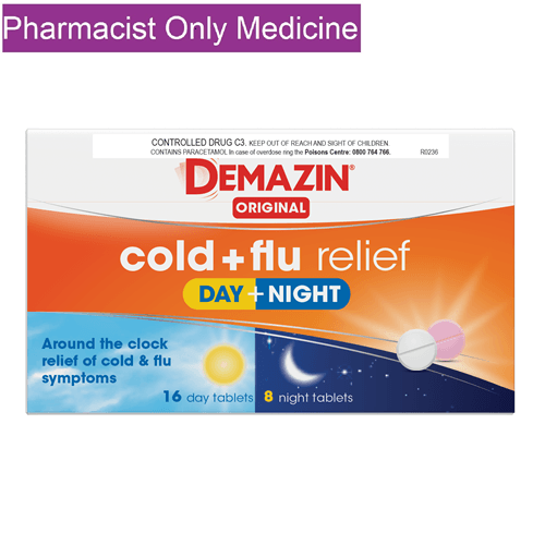 Demazin Cold & Flu PSE Day & Night 24 Tablets - Life Pharmacy Orewa