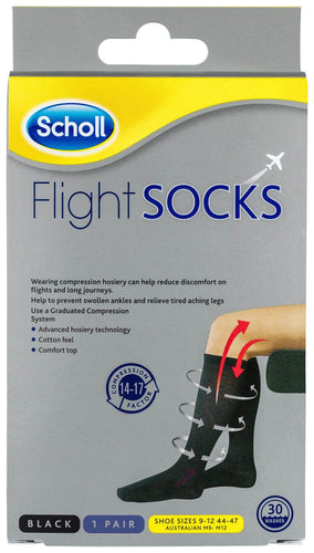 Scholl Flight Socks Compression Hosiery Black M9-12 - Life Pharmacy Orewa