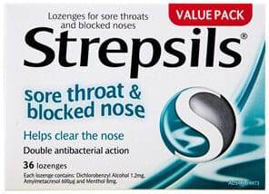 Strepsils Sore Throat Blocked Nose Lozenge Antibacterial Menthol 36Pk - Life Pharmacy Orewa