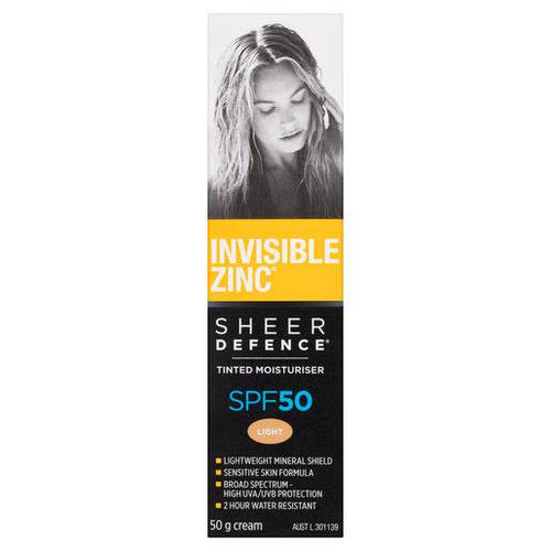 Invisible Zinc Sheer Defence Tinted Moisturiser Spf 50 Light 50G - Life Pharmacy Orewa