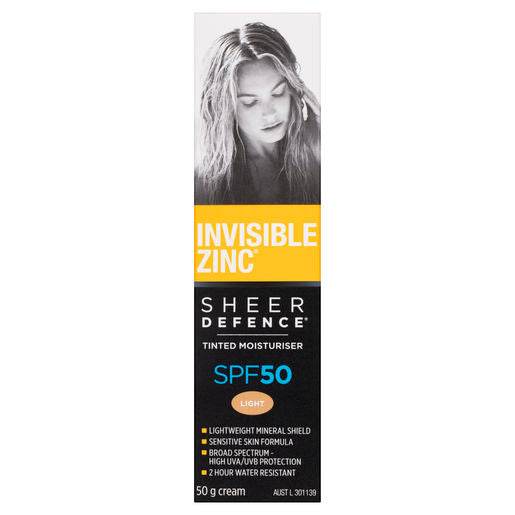 Invisible Zinc Sheer Defence Tinted Moisturiser Spf 50 Light 50G - Life Pharmacy Orewa