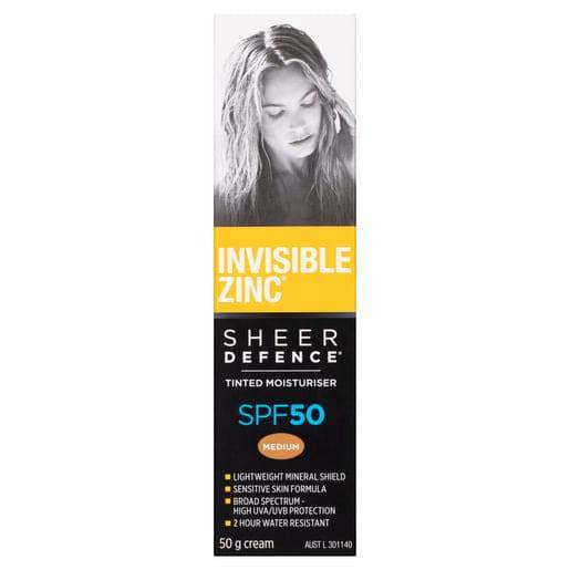 Invisible Zinc Sheer Defence Tinted Moisturiser Spf 50 Medium 50G - Life Pharmacy Orewa