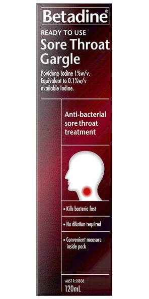 Betadine Ready To Use Sore Throat Gargle 120Ml - Life Pharmacy Orewa