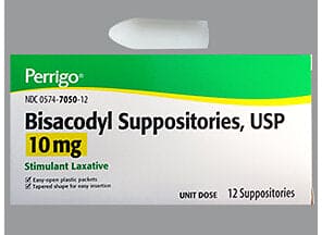 Perrigo Bisacodyl USP 10 mg Stimulant Laxative - 50 Suppositories