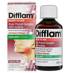 Difflam Ready To Use Sore Throat Gargle, With Iodine 200Ml - Life Pharmacy Orewa