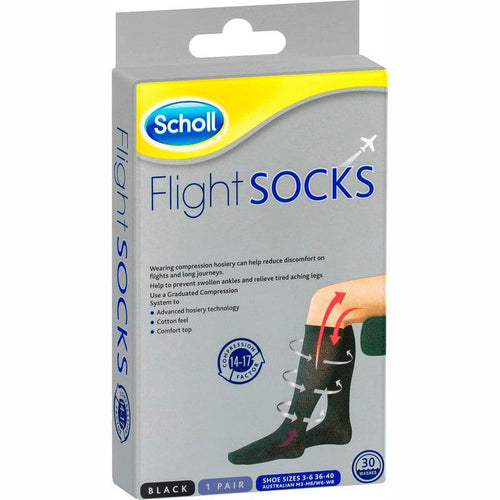 Scholl Flight Socks Compression Hosiery Black W8-11 M6-9 - Life Pharmacy Orewa