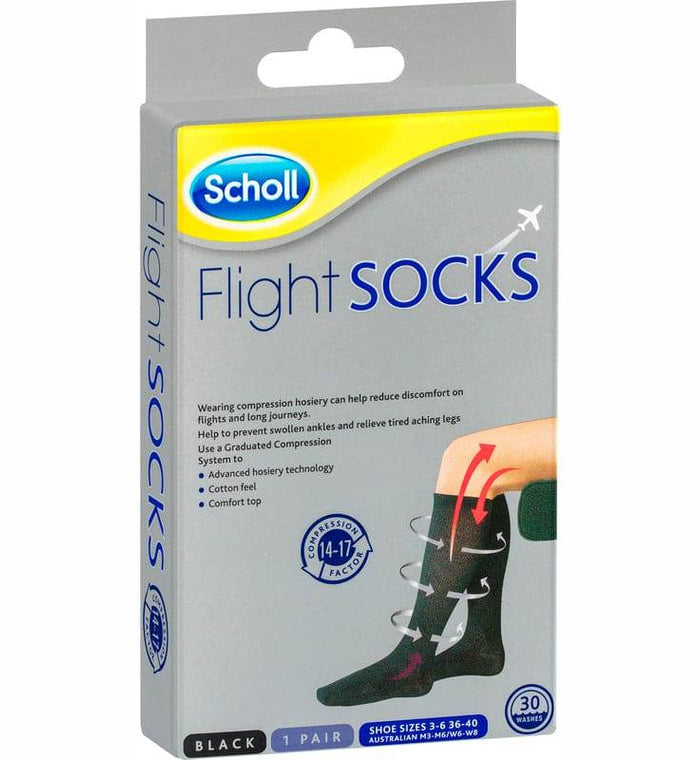 Scholl Flight Socks Compression Hosiery Black W8-11 M6-9 - Life Pharmacy Orewa